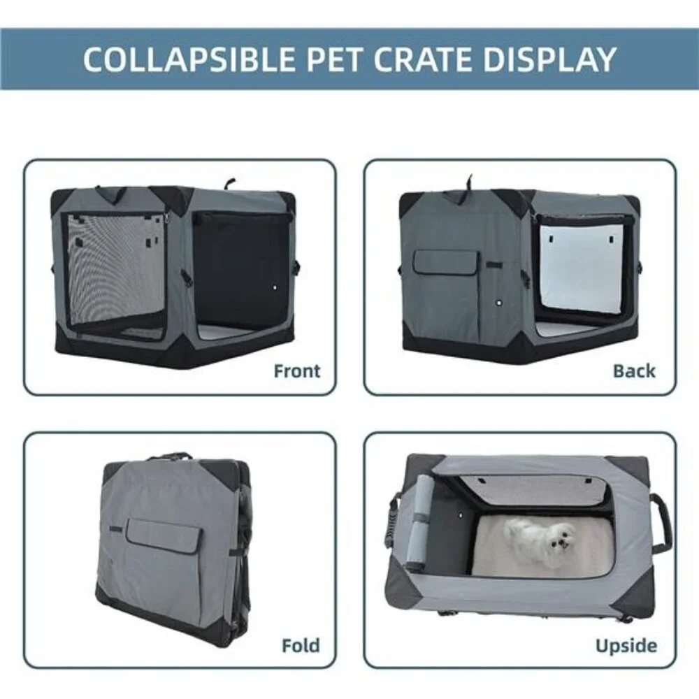 36Inch Collapsible Crate for Large Dogs,4Door Foldable SoftKennel with ChewProof